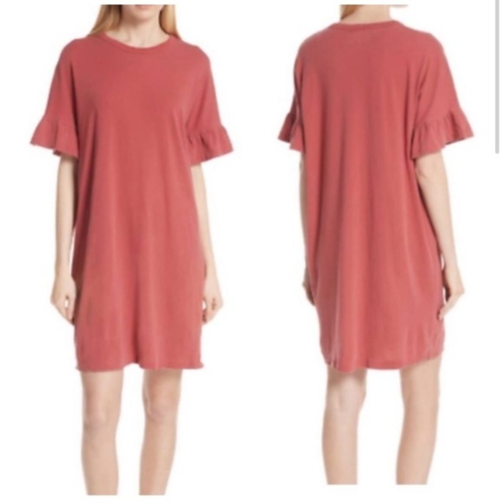 THE GREAT. Ruffle Sleeve Dress in Rose